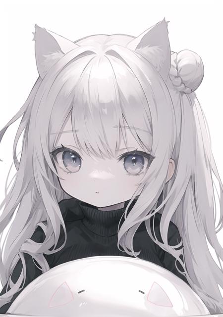 07448-3397200782-best quality, masterpiece, best quality, simple, monochromatic, Chibi, white cat(animal), round, bun, cat Slime, cat ears,・ω・_br.png